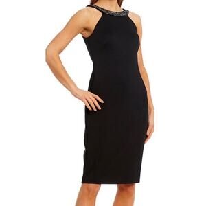 Calvin Klein dress black beaded halter sleeveless sheath